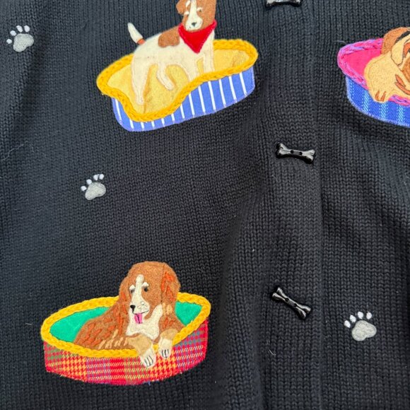 Vintage Ashton's of London Dog Embroidered Cardigan Sweater Cotton Funky 90s M - Picture 6 of 9